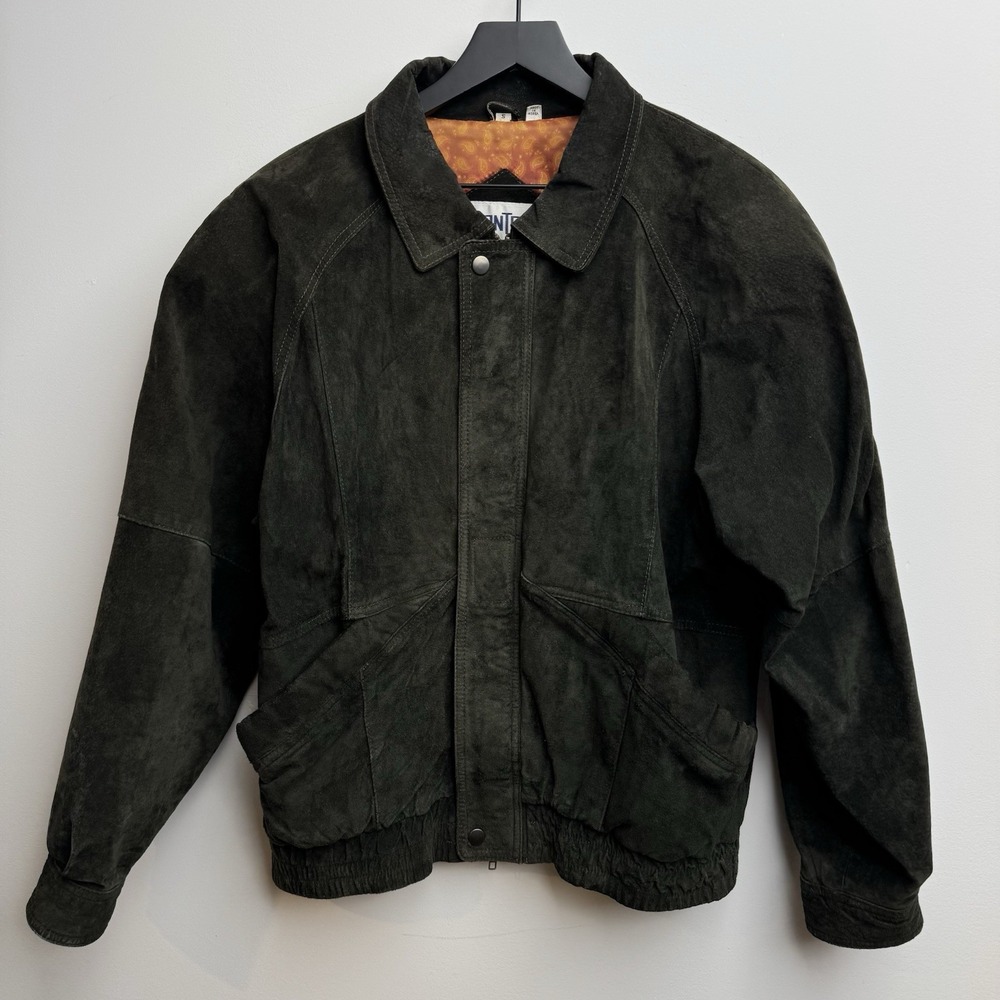 VTG Montee Bomber Jacket Men's S Green Leather Snap Button Zipper Aviator Padded